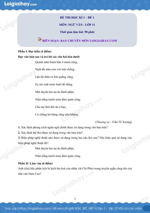 Đề số 1 - Đề kiểm tra học kì 1 - Ngữ văn 11
